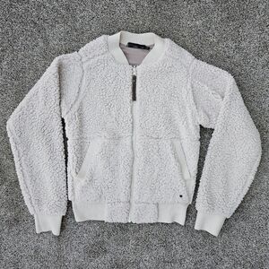 PrAna Polar Escape Bomber Jacket Reversible Sherpa Fleece Tan Cream Coat Size XS